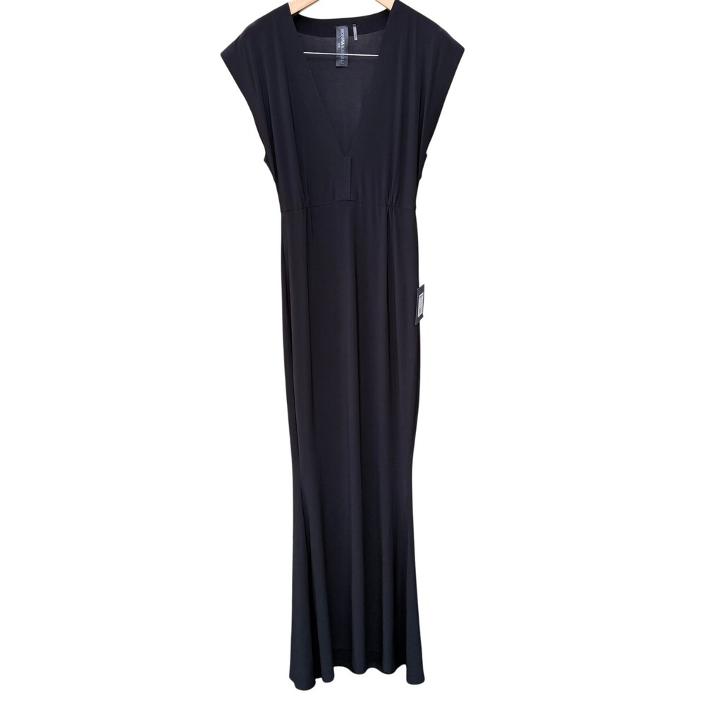 Norma Kamali V Neck Rectangle Gown Womens M Black Maxi Dress Formal Evening Wear